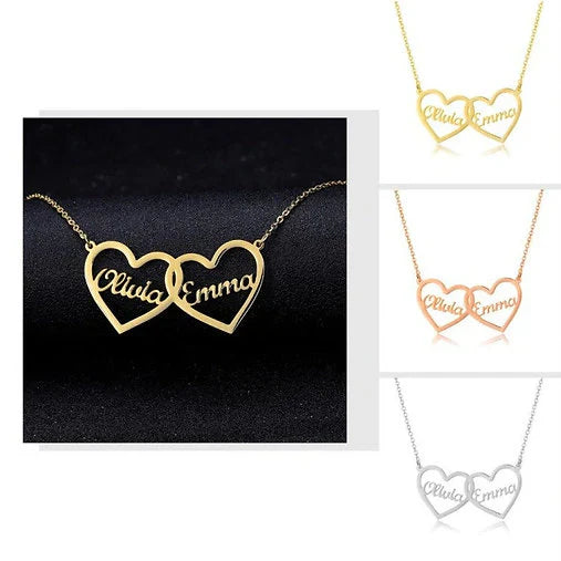 Double Name Inside Heart Chain , Necklace