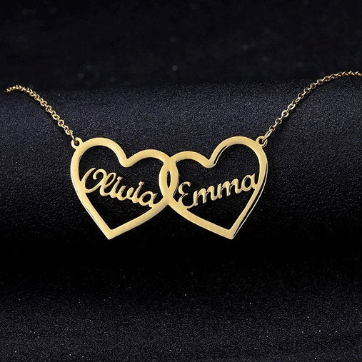 Double Name Inside Heart Chain , Necklace