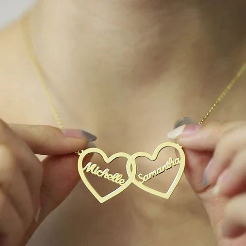 Double Name Inside Heart Chain , Necklace