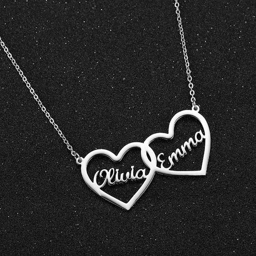 Double Name Inside Heart Chain , Necklace