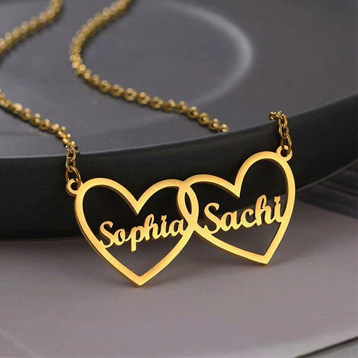 Double Name Inside Heart Chain , Necklace